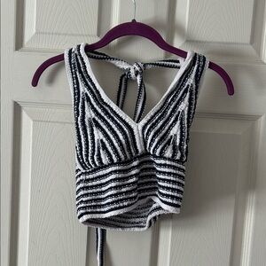 Hollister Black & White Striped Halter Knit Crop Top